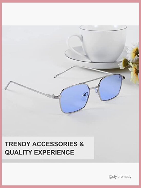 Metal Frame Aviator Sunglasses Square Retro Style UV Protection main image 3